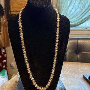 Vintage Napier, gold tone and Pearl caged necklace long 1970s